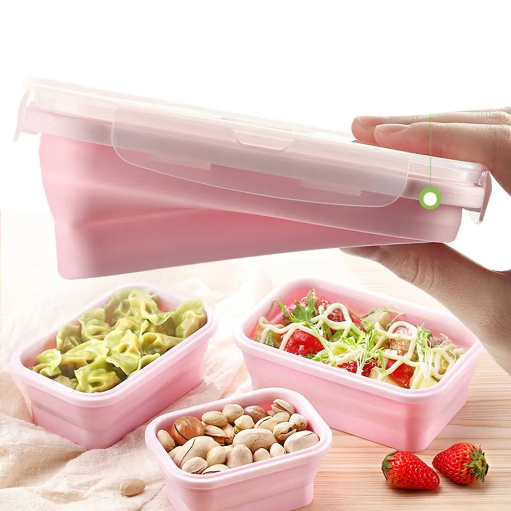 3pcs Lunch Boxes High Temp Disinfection Anti Broken Foldable Bento Set Portable Folding Storage Containers