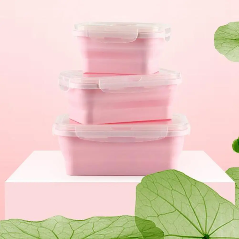 3pcs Lunch Boxes High Temp Disinfection Anti Broken Foldable Bento Set Portable Folding Storage Containers