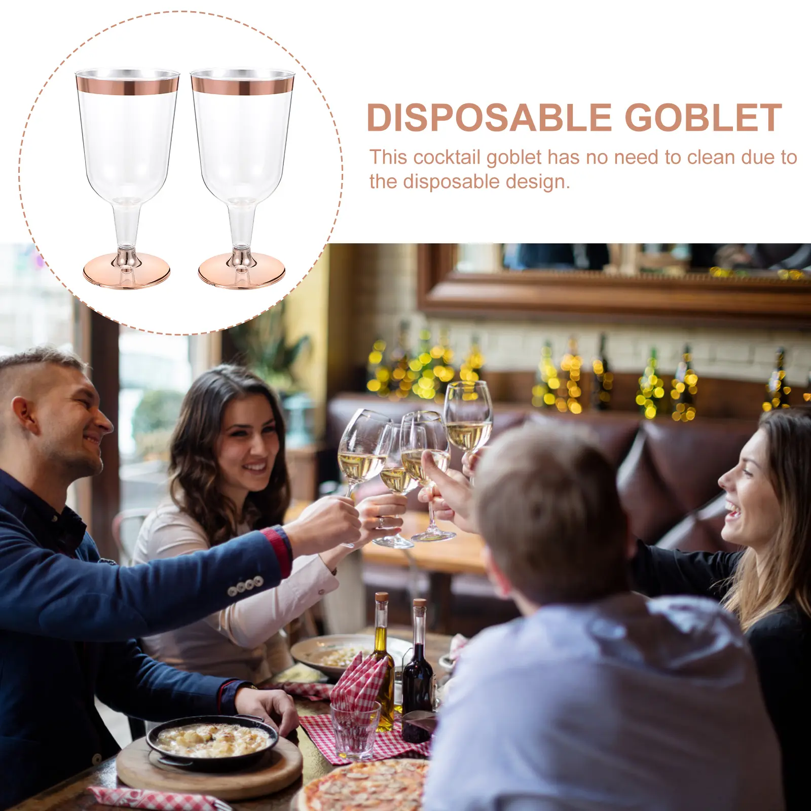 6 pcs Rose Gold Edge Plastic Goblets Flutes Disposable Elegant Cocktail Gifts Lightweight Proper Size