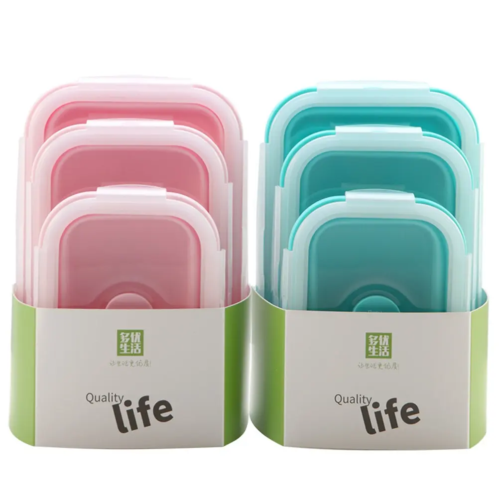 3pcs Lunch Boxes High Temp Disinfection Anti Broken Foldable Bento Set Portable Folding Storage Containers