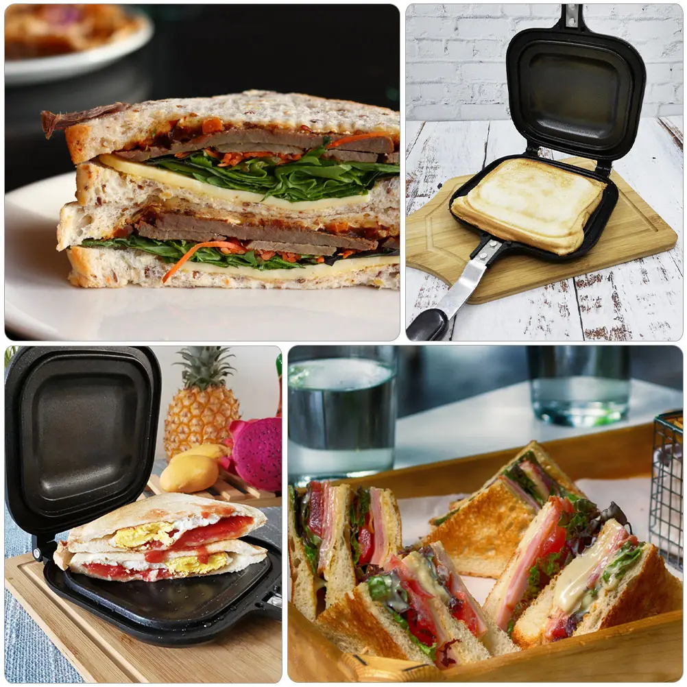 Double-sided Toast Mold Pot Non-stick Heat-resistant Sandwich Pan Bread Frying Flat Bottom Handle Mini Casserole Cooking