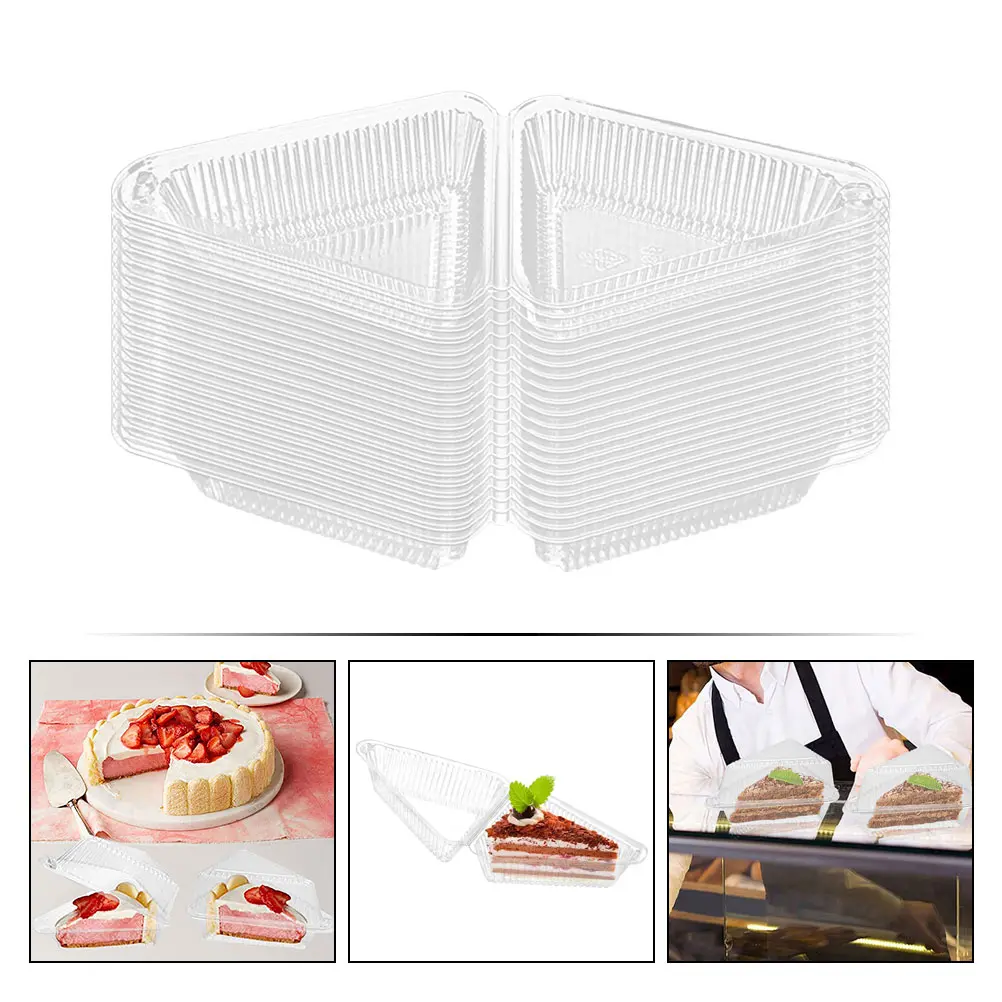 50pcs Cake Box Set Triangle Food Grade Clear Containers for Slices Snacks Desserts Plastic Stackable Storage Boxes