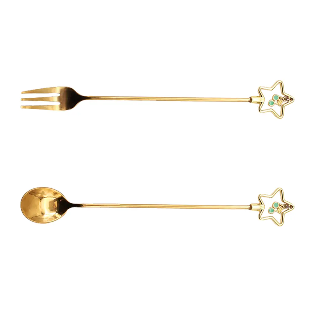 2pcs Stainless Steel Five-Pointed Star Fork Spoon Set Japanese Dessert Coffee Tableware Anti-Rust Elegant Cutlery for Home