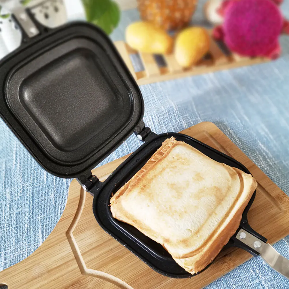 Double-sided Toast Mold Pot Non-stick Heat-resistant Sandwich Pan Bread Frying Flat Bottom Handle Mini Casserole Cooking