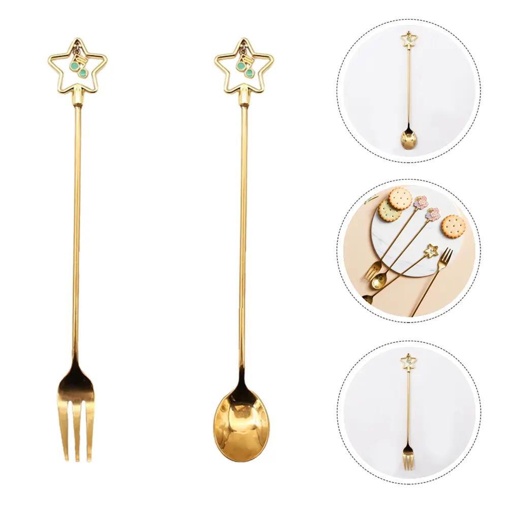 2pcs Stainless Steel Five-Pointed Star Fork Spoon Set Japanese Dessert Coffee Tableware Anti-Rust Elegant Cutlery for Home