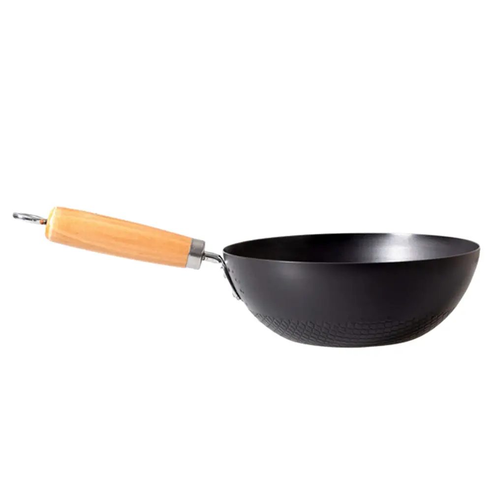Flat Bottom Pan Fry Home Pans Kitchen Cookware Gas Stove Wok Pan Wok Cooking Pot Traditional Wooden Fry Pans Handle