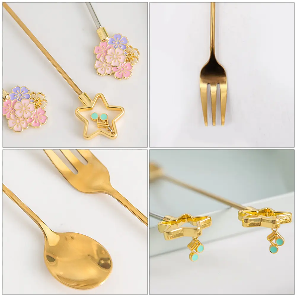2pcs Stainless Steel Five-Pointed Star Fork Spoon Set Japanese Dessert Coffee Tableware Anti-Rust Elegant Cutlery for Home