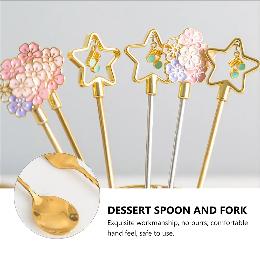 2pcs Stainless Steel Five-Pointed Star Fork Spoon Set Japanese Dessert Coffee Tableware Anti-Rust Elegant Cutlery for Home