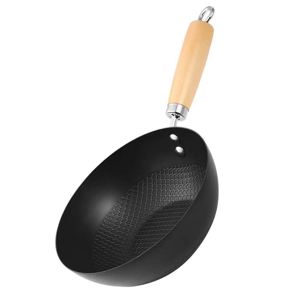 Flat Bottom Pan Fry Home Pans Kitchen Cookware Gas Stove Wok Pan Wok Cooking Pot Traditional Wooden Fry Pans Handle