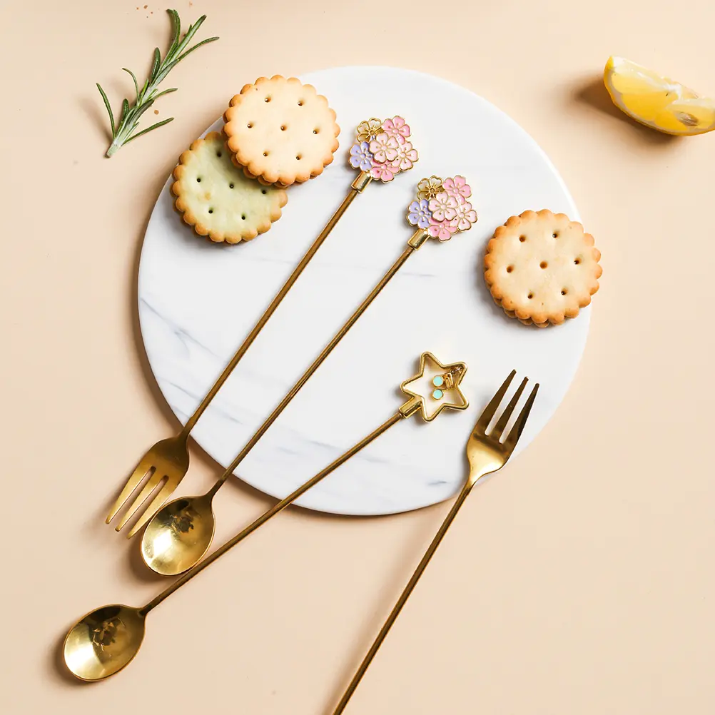 2pcs Stainless Steel Five-Pointed Star Fork Spoon Set Japanese Dessert Coffee Tableware Anti-Rust Elegant Cutlery for Home