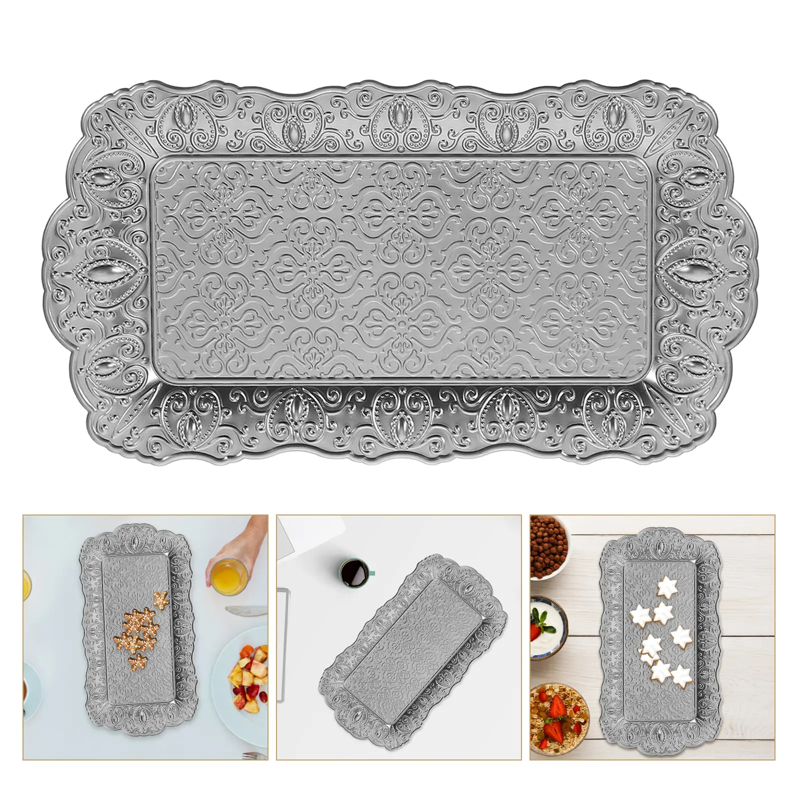 European Style Fruit Tray Decorative Platter Coffee Table Serving Tray Metal Dishes Large Capacity Easy Clean Kitchen Barware