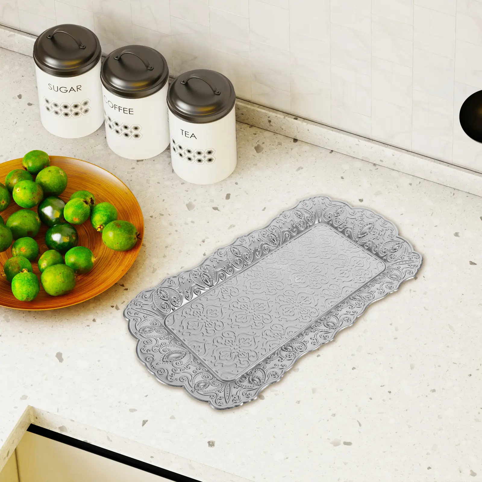 European Style Fruit Tray Decorative Platter Coffee Table Serving Tray Metal Dishes Large Capacity Easy Clean Kitchen Barware