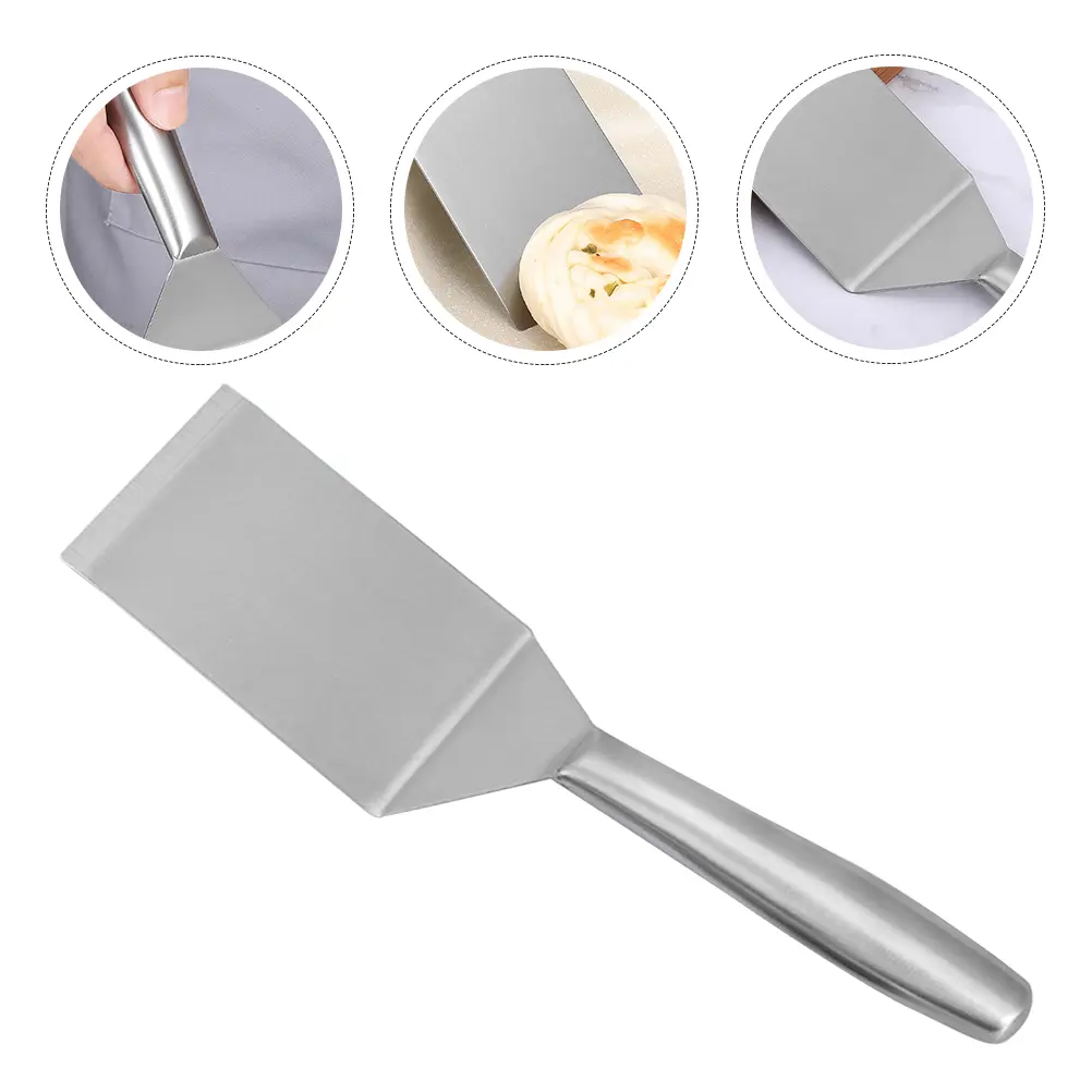1pcs Steak Frying Spatula Stainless Steel Kitchen Restaurant Cooking Tool Oil Filtering Curved Handle Light Practical