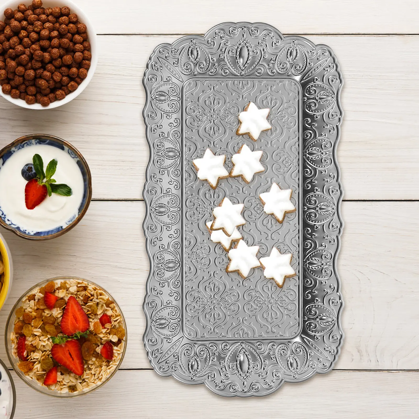 European Style Fruit Tray Decorative Platter Coffee Table Serving Tray Metal Dishes Large Capacity Easy Clean Kitchen Barware