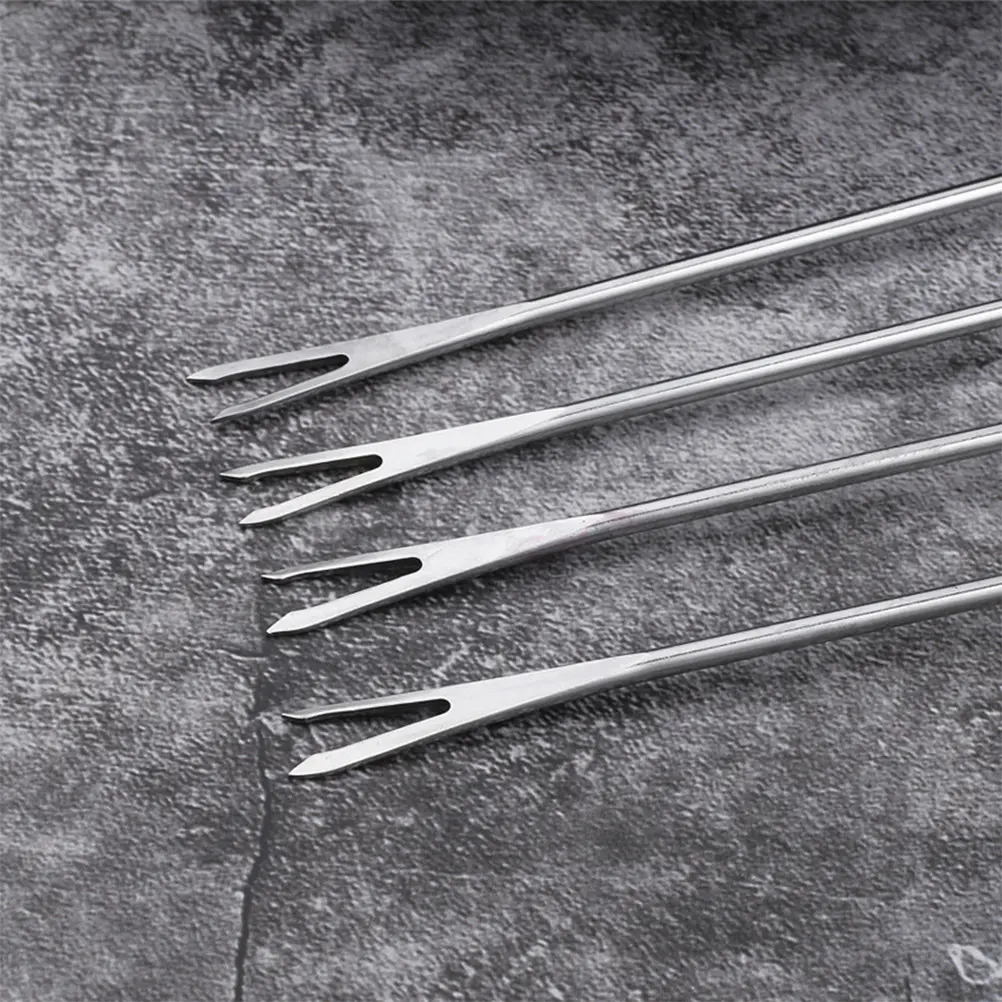 8pcs Food Fork Plastic Handle Stainless Steel Fondue Forks Meat Hotpot Fruit Accessories Tools Skewers Dessert barbecue picnic