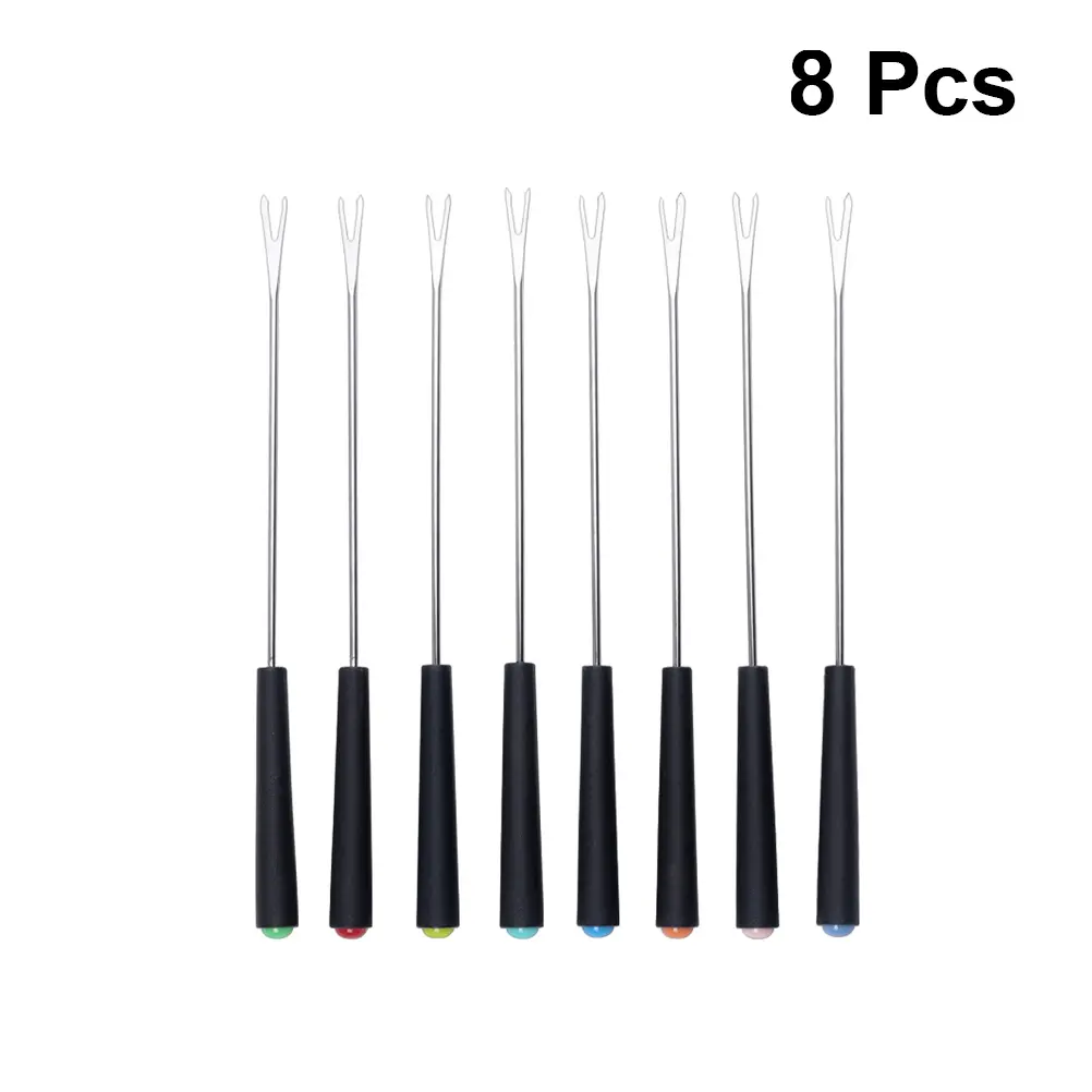 8pcs Food Fork Plastic Handle Stainless Steel Fondue Forks Meat Hotpot Fruit Accessories Tools Skewers Dessert barbecue picnic