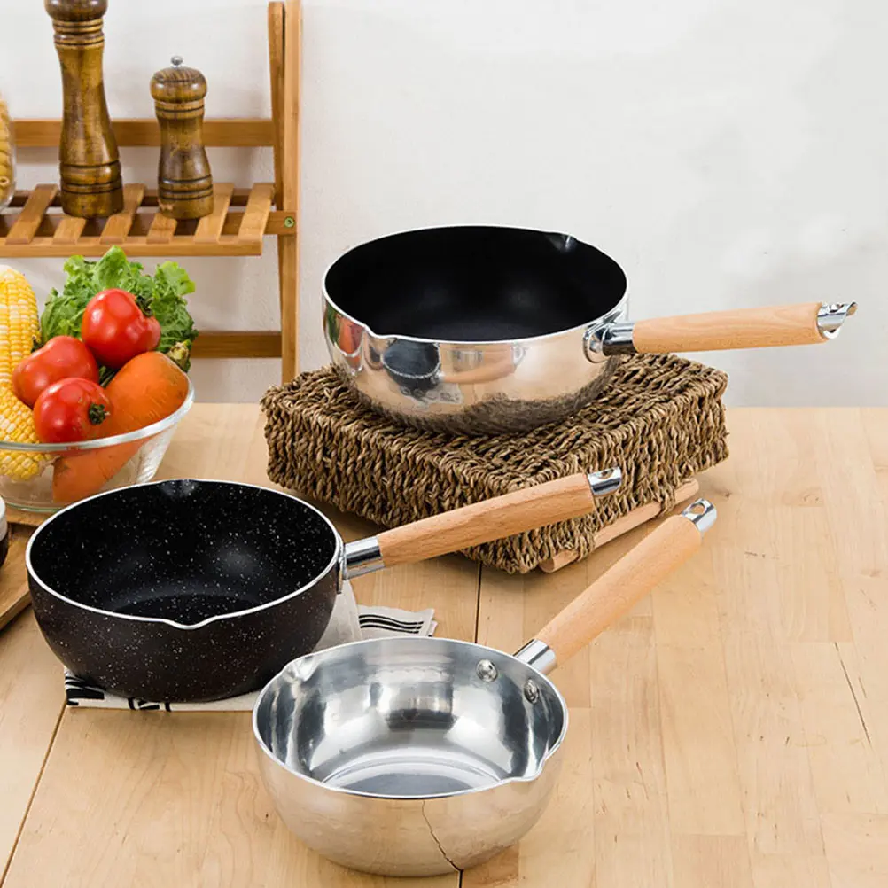 Maifan Stone Frying Pan Nonstick Cooking Pot Milk Pans Wood H Sturdy Easy Clean Storage Flat Bottom