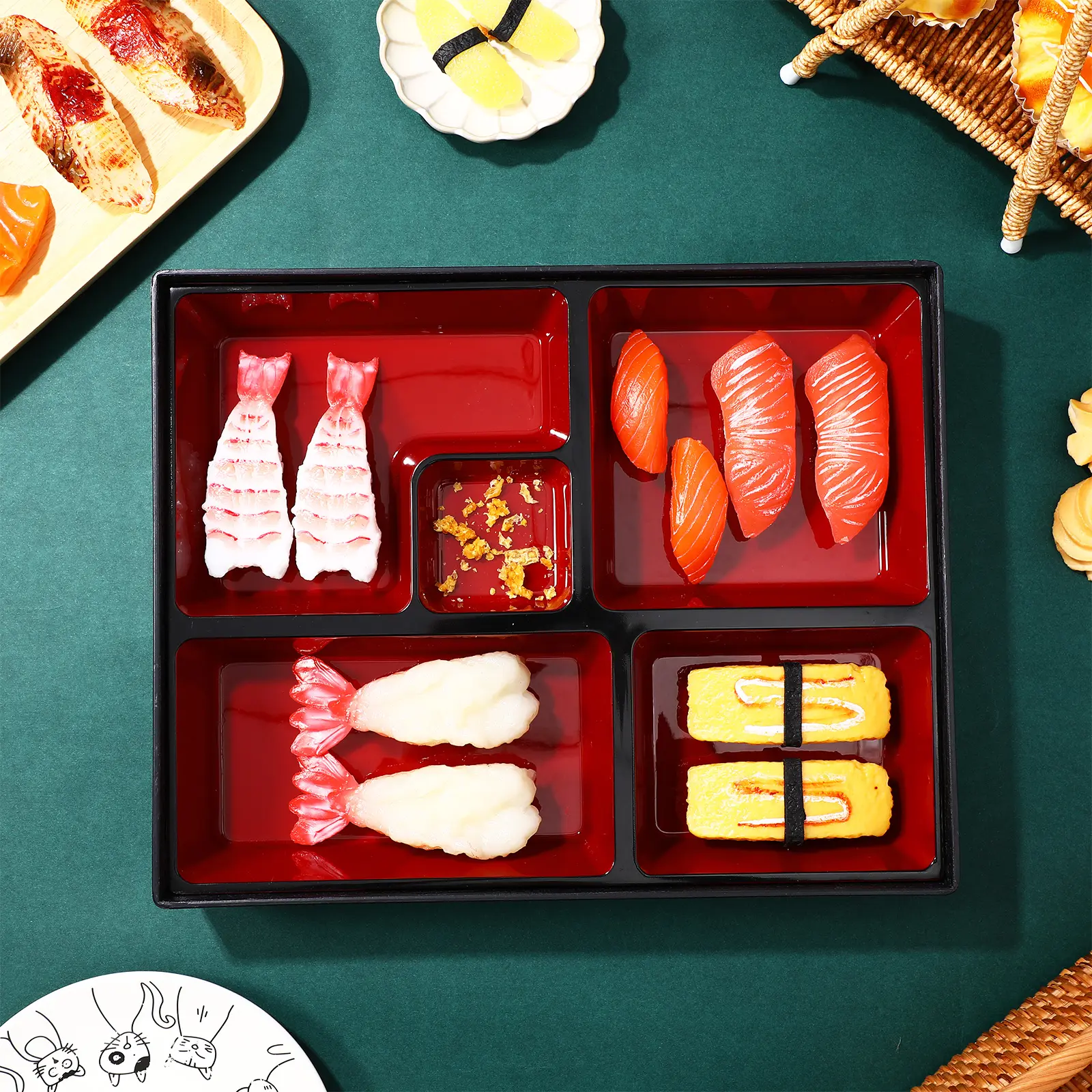 Portable 5 Grids Odorless Reusable Easy Clean Lunch Containers Sushi Box Meal Prep Plastic Food Storage For School