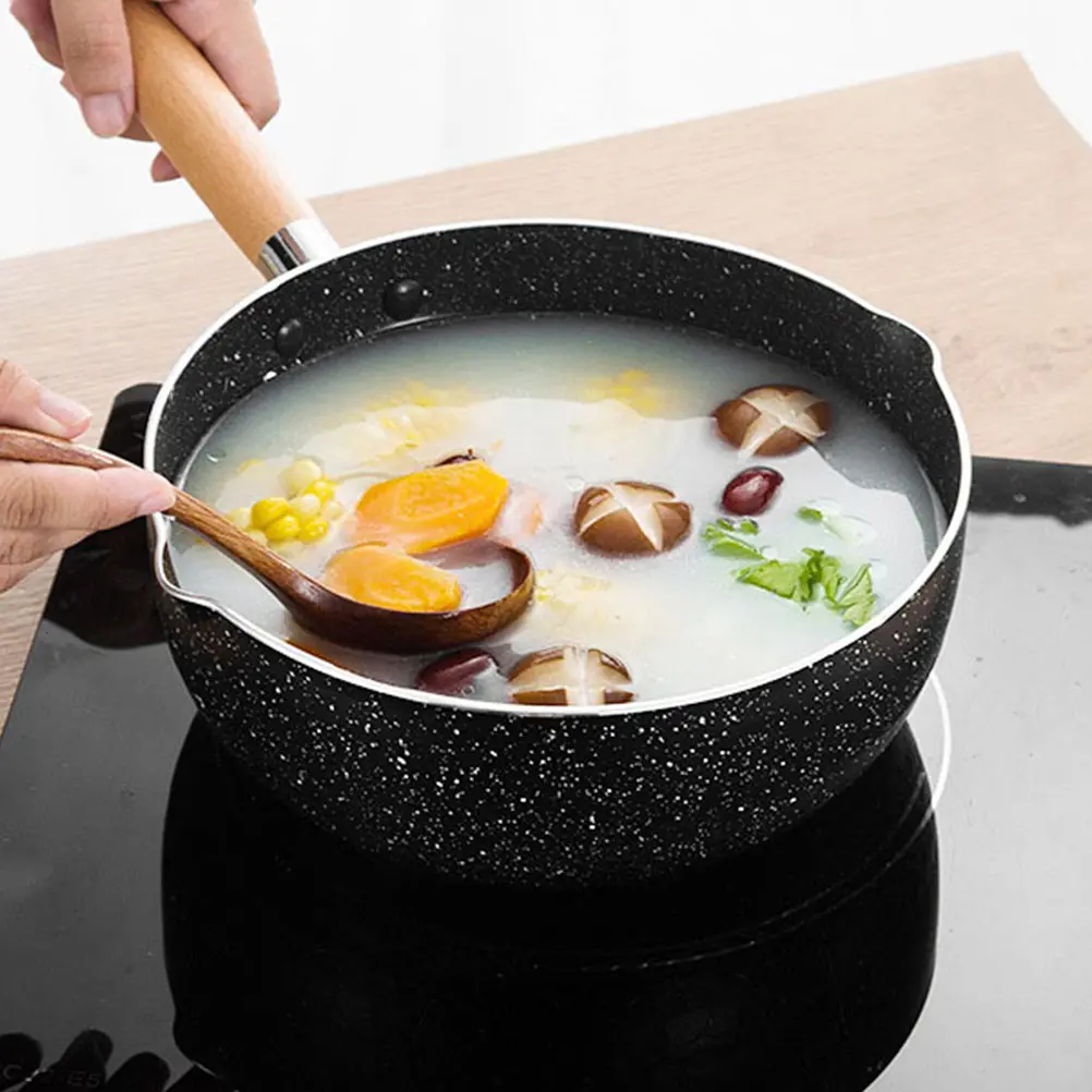 Maifan Stone Frying Pan Nonstick Cooking Pot Milk Pans Wood H Sturdy Easy Clean Storage Flat Bottom