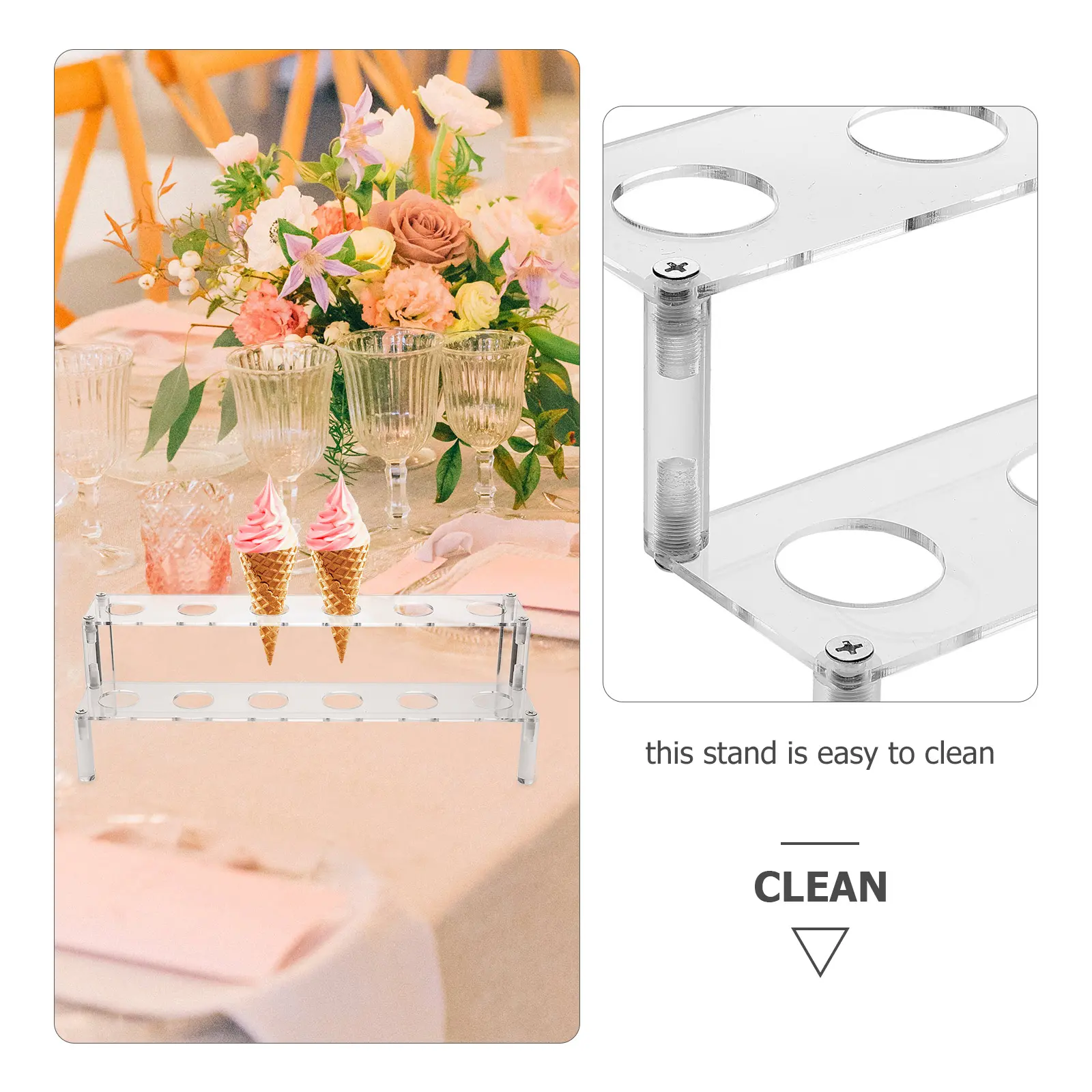 12 Holes Acrylic Ice Cream Cone Holder Transparent Display Stand Reusable Flat Cake Rack Cone Storage Popcorn Sushi