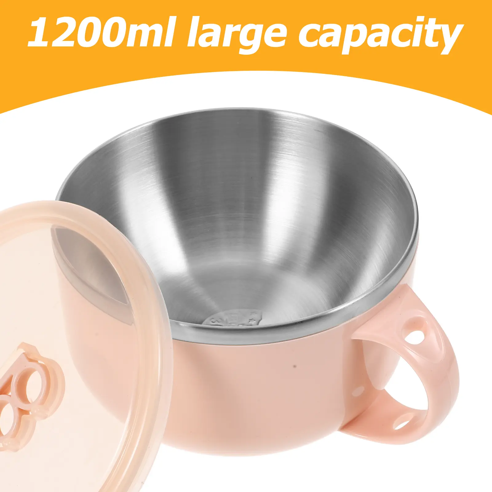 1200 Ml Serving Bowls with Lids Instant Noodle Ramen Food Container Cereal Pink