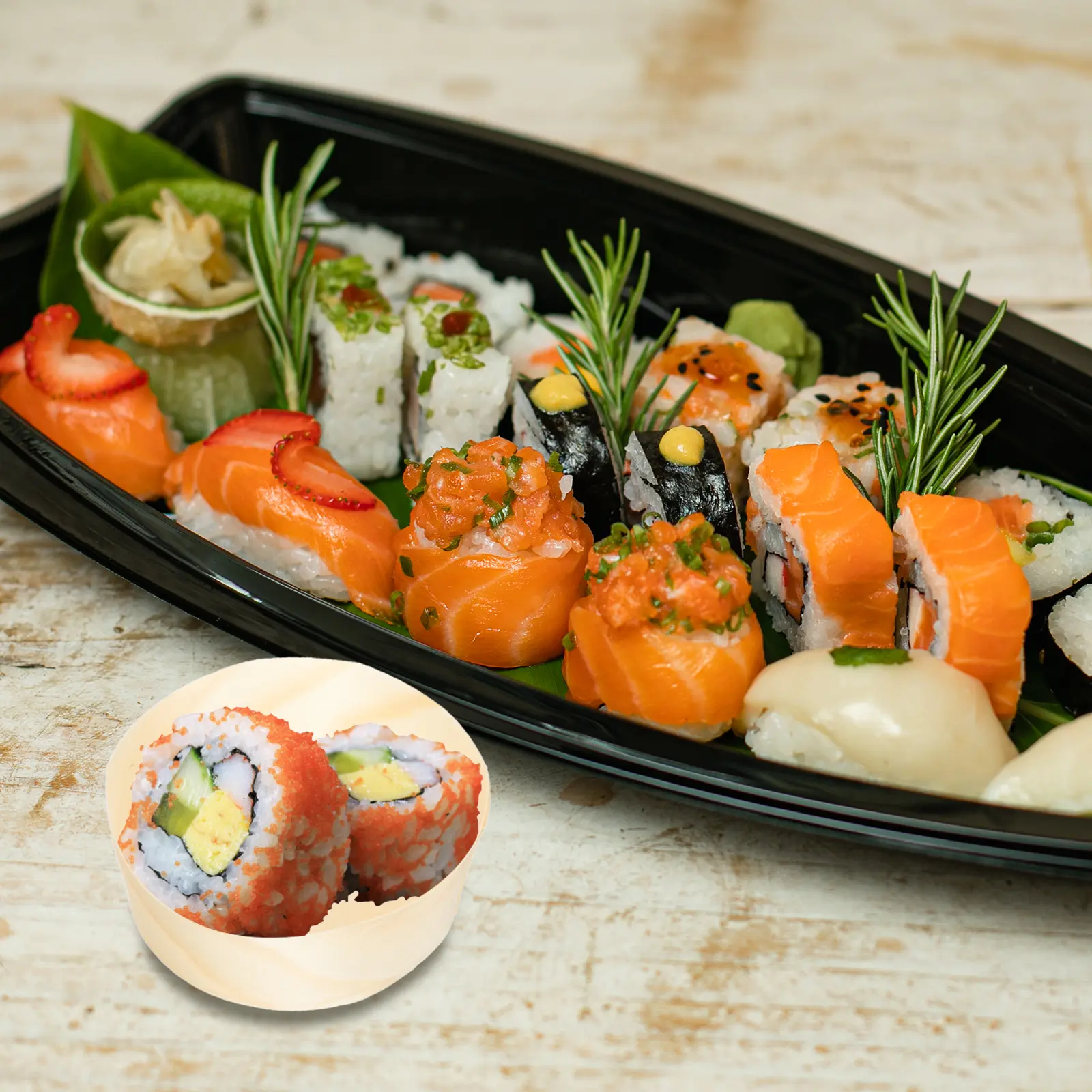 50pcs Wood Sushi Boats Plates Tray Boat Shape High-grade Material Disposable Japanese Home Kitchen Bar Use