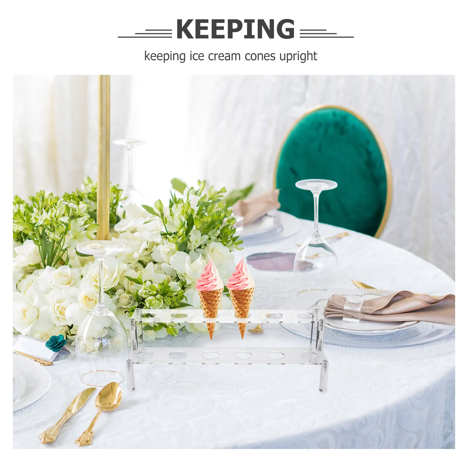 12 Holes Acrylic Ice Cream Cone Holder Transparent Display Stand Reusable Flat Cake Rack Cone Storage Popcorn Sushi