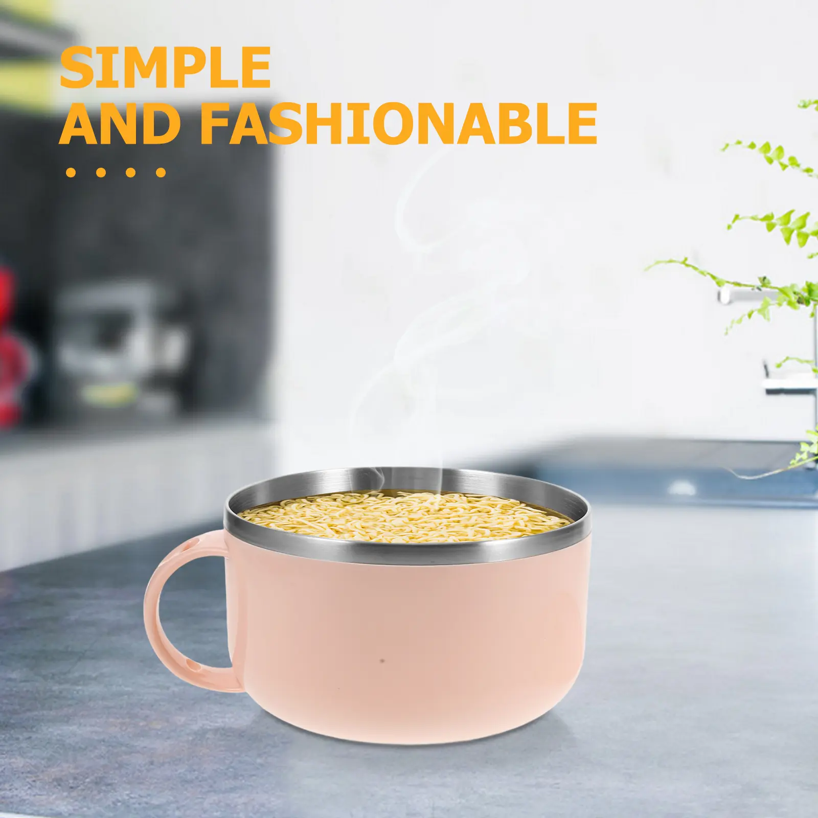 1200 Ml Serving Bowls with Lids Instant Noodle Ramen Food Container Cereal Pink