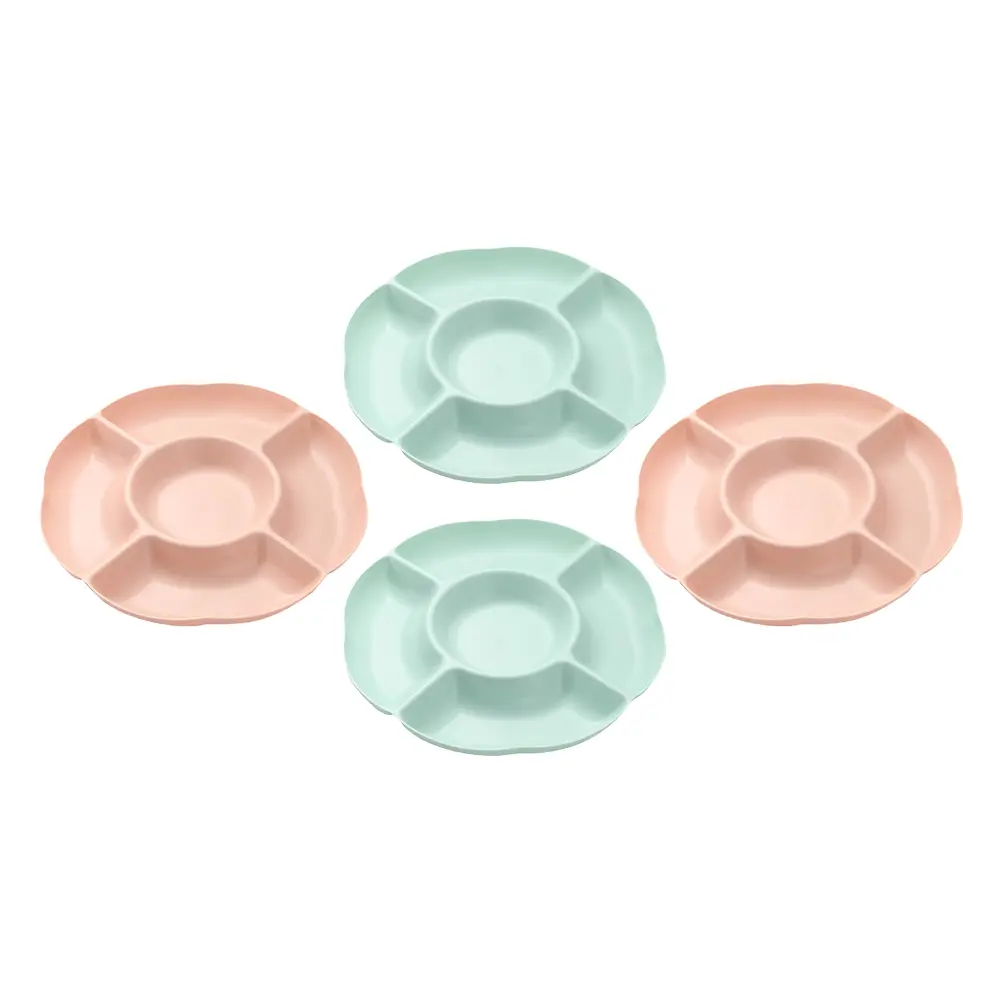 4 Pcs Compartment Fruit Plate Tray Household Snack Dish Food Trays Serving Platter PP Lightweight Storage Decorative