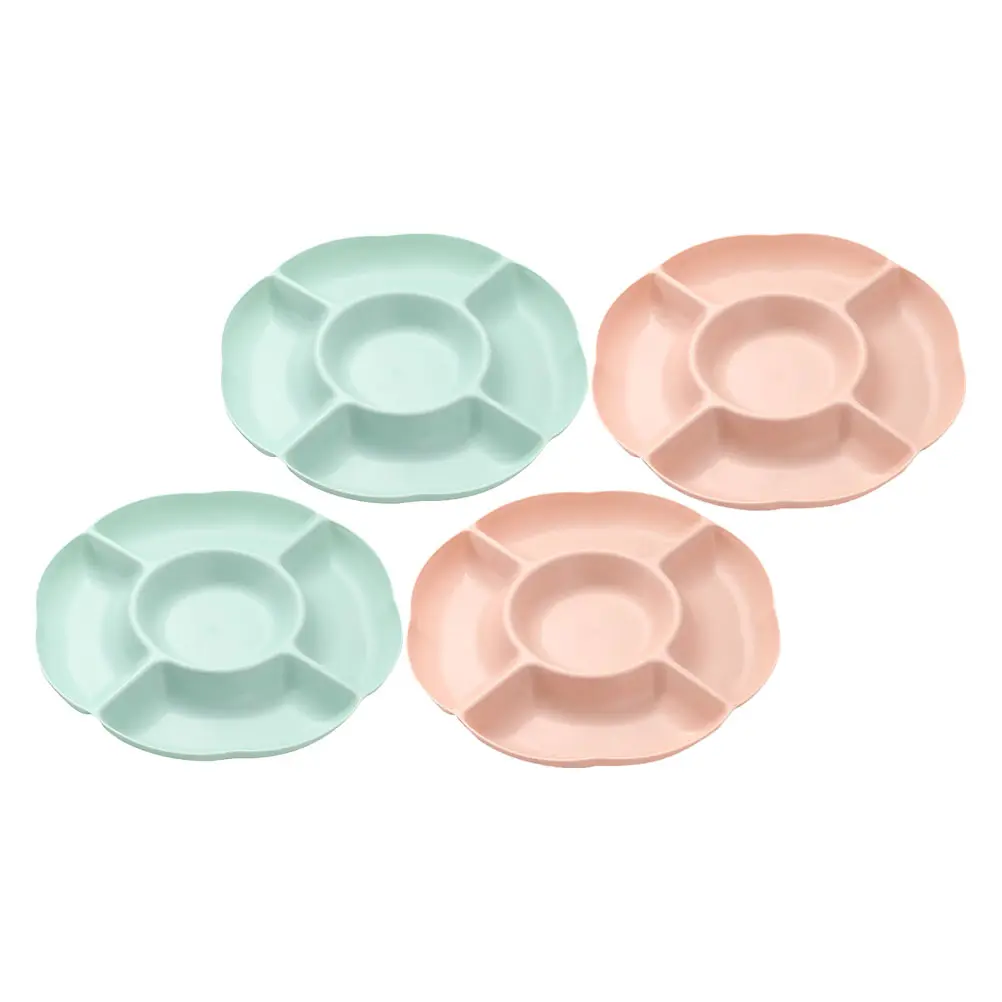 4 Pcs Compartment Fruit Plate Tray Household Snack Dish Food Trays Serving Platter PP Lightweight Storage Decorative