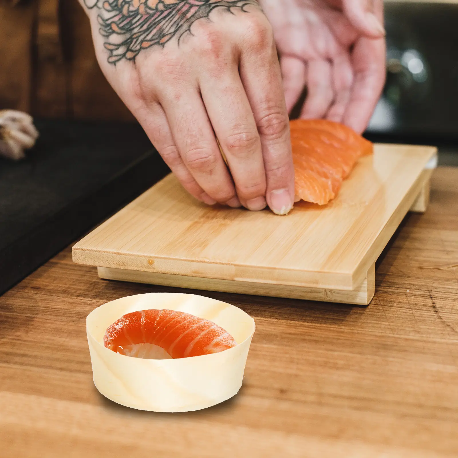 50pcs Wood Sushi Boats Plates Tray Boat Shape High-grade Material Disposable Japanese Home Kitchen Bar Use