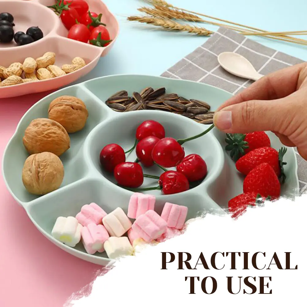 4 Pcs Compartment Fruit Plate Tray Household Snack Dish Food Trays Serving Platter PP Lightweight Storage Decorative