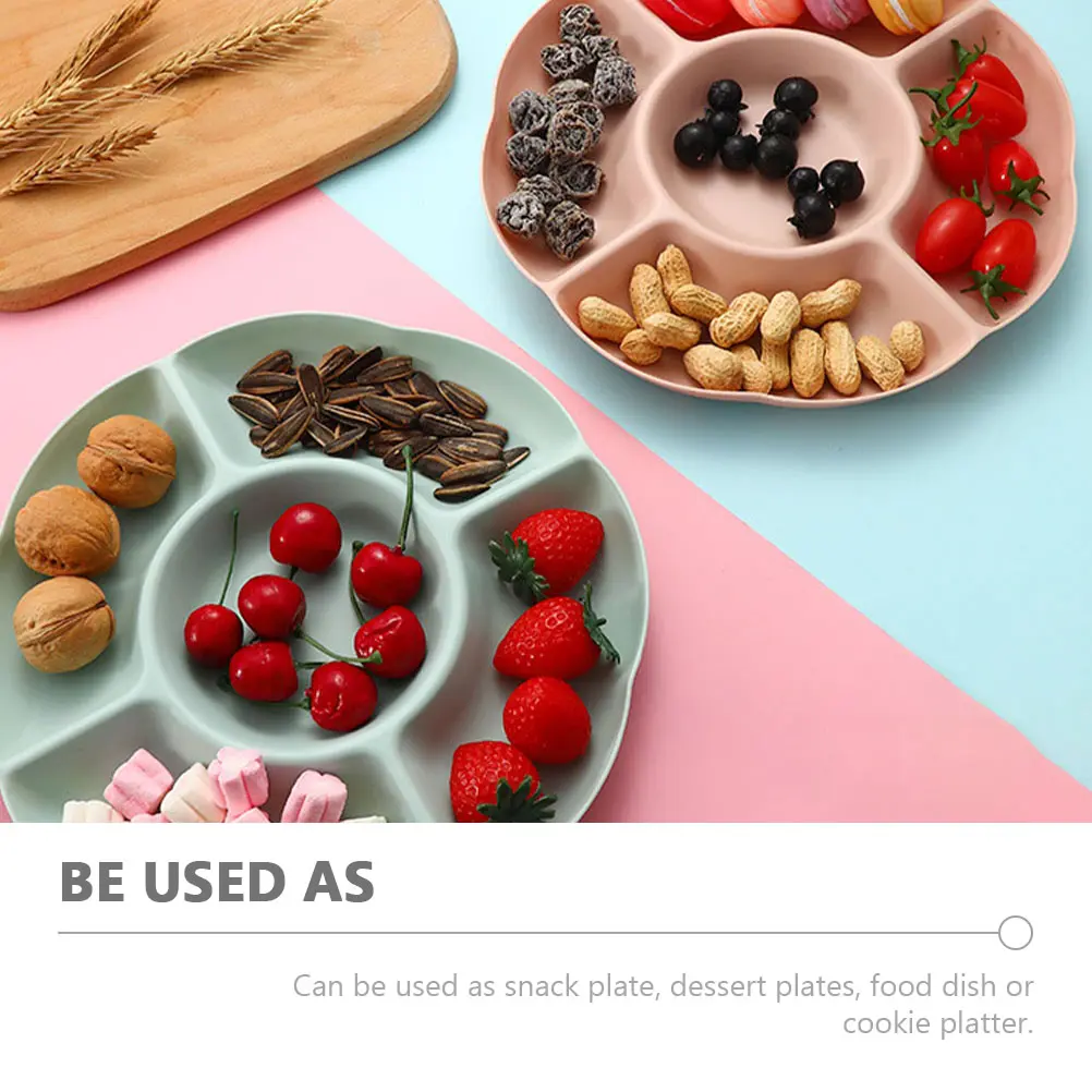 4 Pcs Compartment Fruit Plate Tray Household Snack Dish Food Trays Serving Platter PP Lightweight Storage Decorative