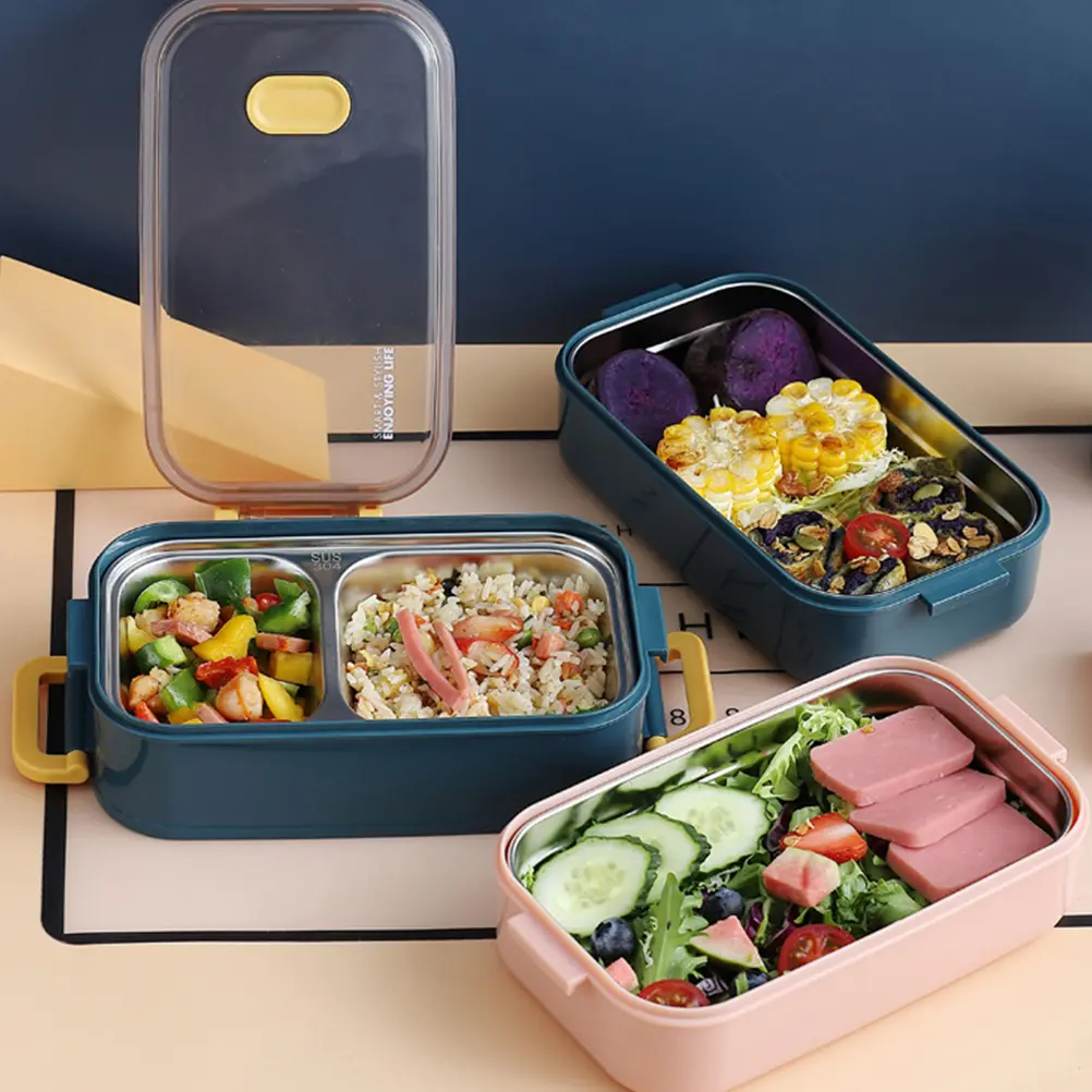 Stainless Steel Insulation Lunch Boxes High Capacity Divided Grid Case Food Container Thermal Box for Students Office Workers