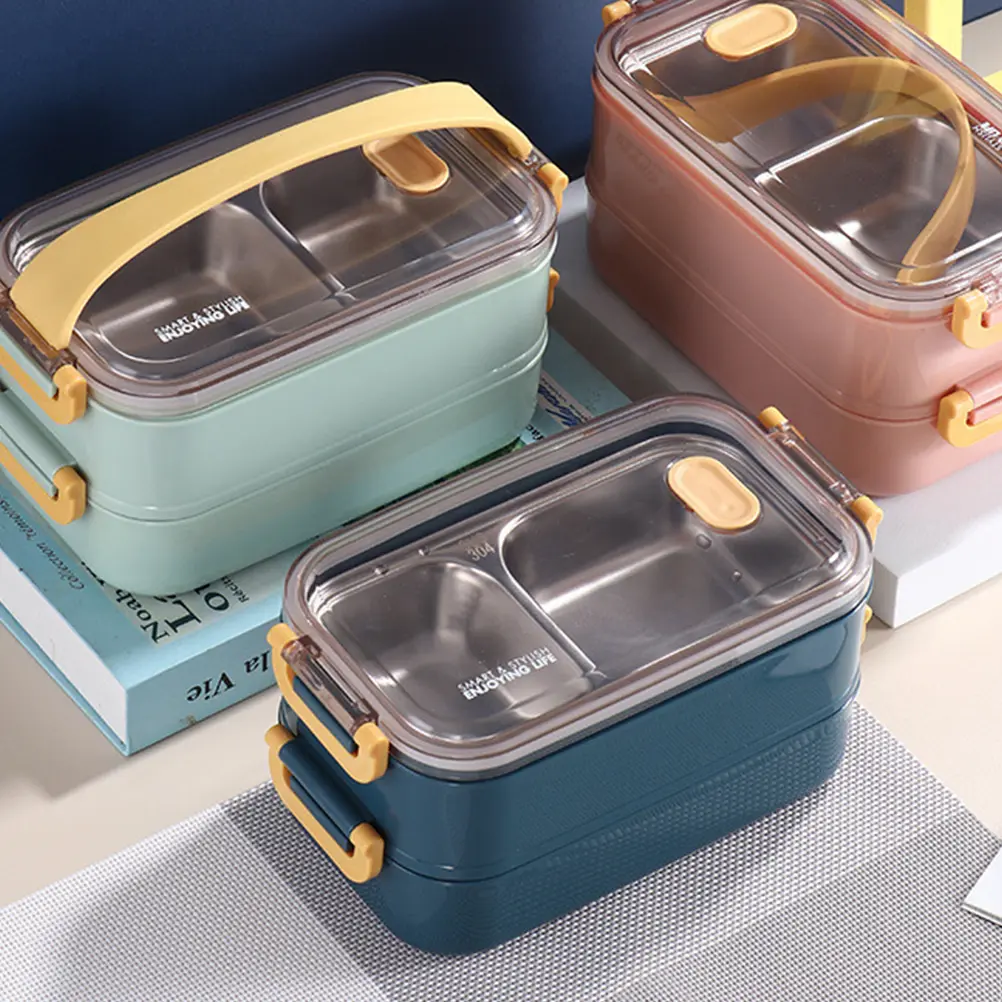 Stainless Steel Insulation Lunch Boxes High Capacity Divided Grid Case Food Container Thermal Box for Students Office Workers