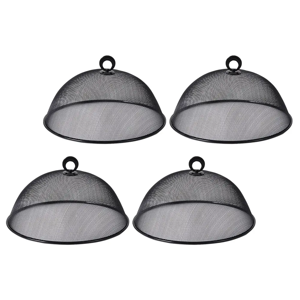 4pcs 30cm Round Black Mesh Food Covers Dust-proof Mosquito-proof Stainless Steel Kitchen Restaurant Outdoor Picnic Camping
