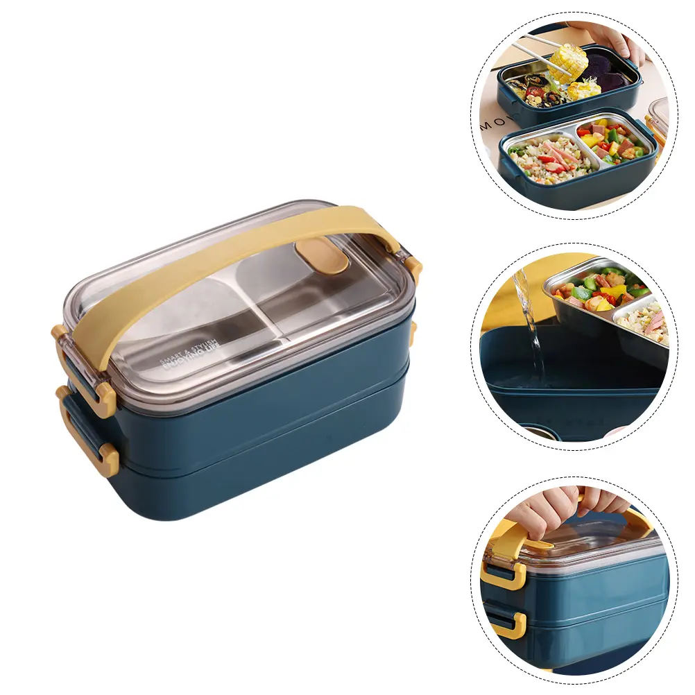 Stainless Steel Insulation Lunch Boxes High Capacity Divided Grid Case Food Container Thermal Box for Students Office Workers