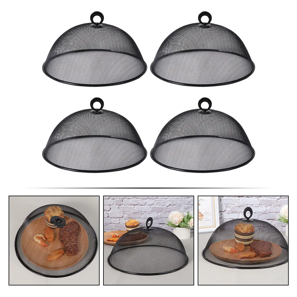 4pcs 30cm Round Black Mesh Food Covers Dust-proof Mosquito-proof Stainless Steel Kitchen Restaurant Outdoor Picnic Camping