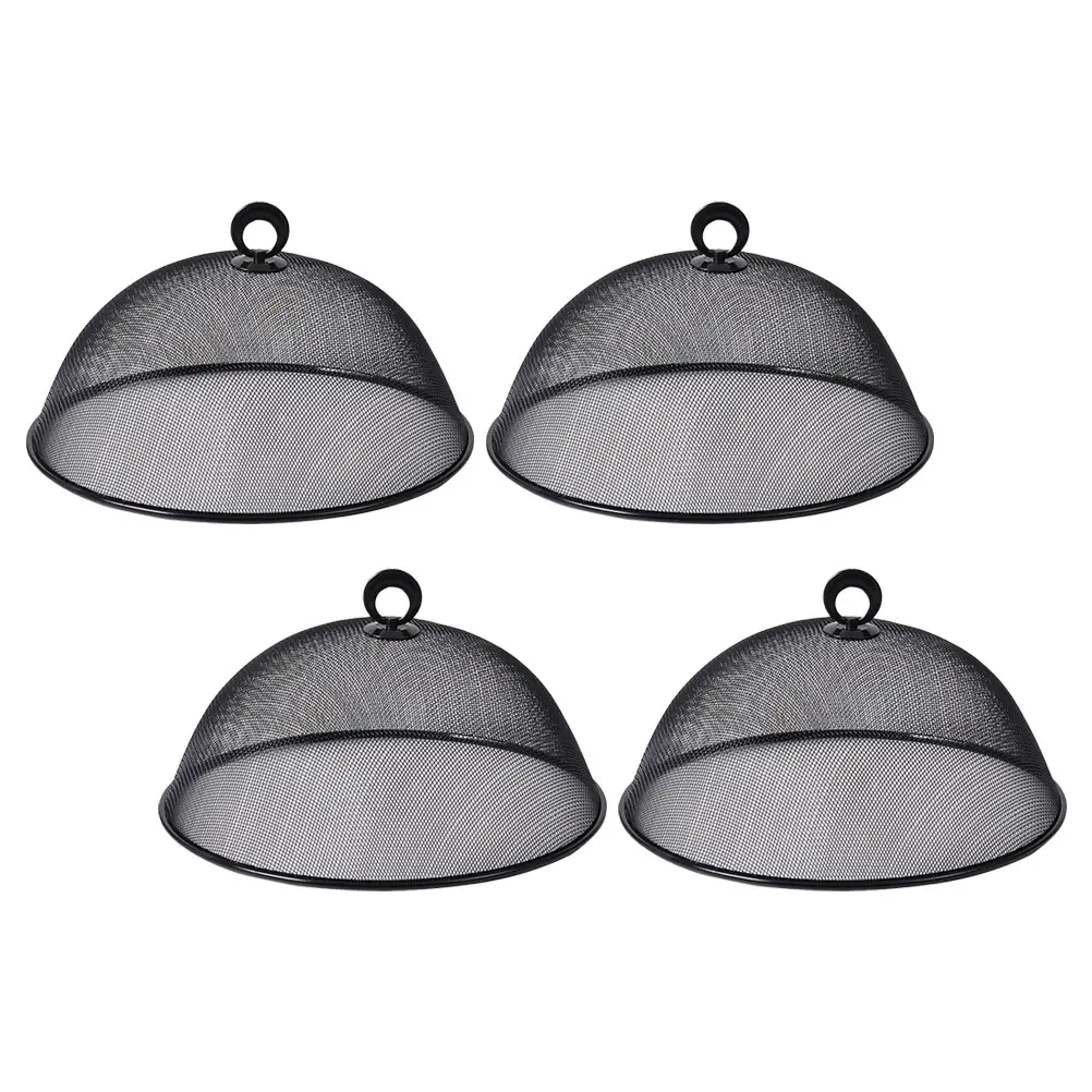 4pcs 30cm Round Black Mesh Food Covers Dust-proof Mosquito-proof Stainless Steel Kitchen Restaurant Outdoor Picnic Camping
