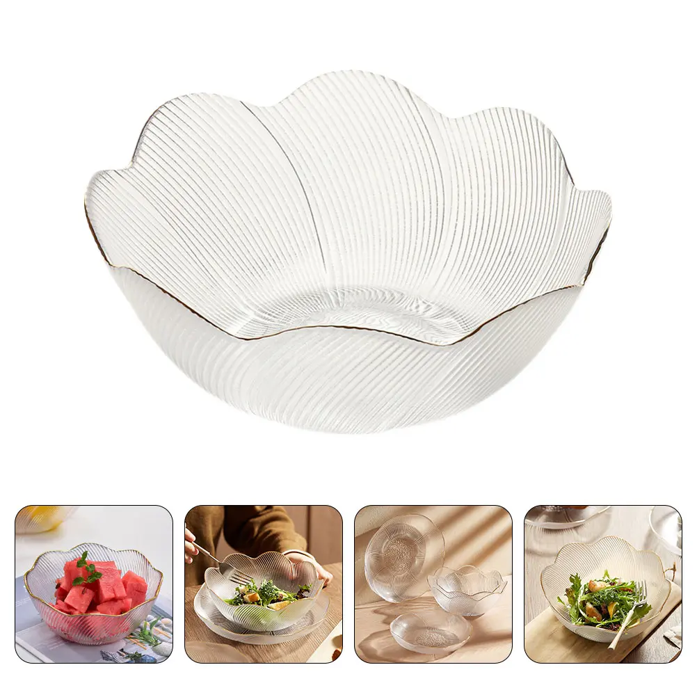 Glass Fruit Plate Salad Bowl Set Transparent Tableware Decorative Kitchen Accessories Creative Design Party Favor Gift Serving