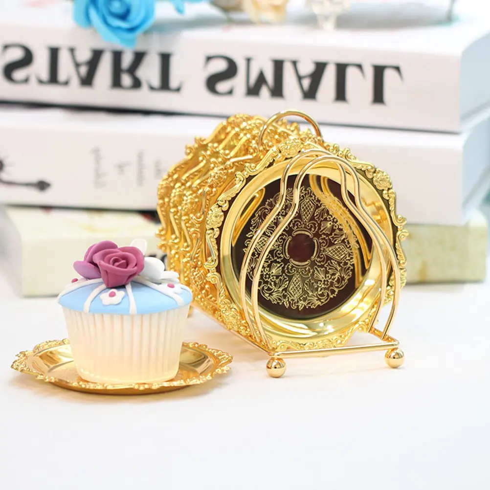 6pcs Cake Food Safe Mini Plate Eco-friendly Golden Dessert Dessert Plates Plates Fruit Dish Mini Size Party Wedding