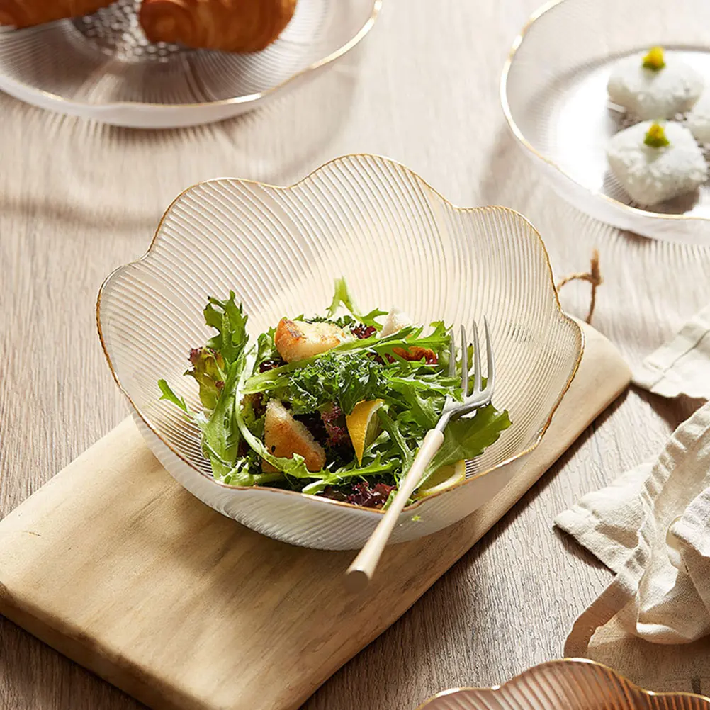 Glass Fruit Plate Salad Bowl Set Transparent Tableware Decorative Kitchen Accessories Creative Design Party Favor Gift Serving