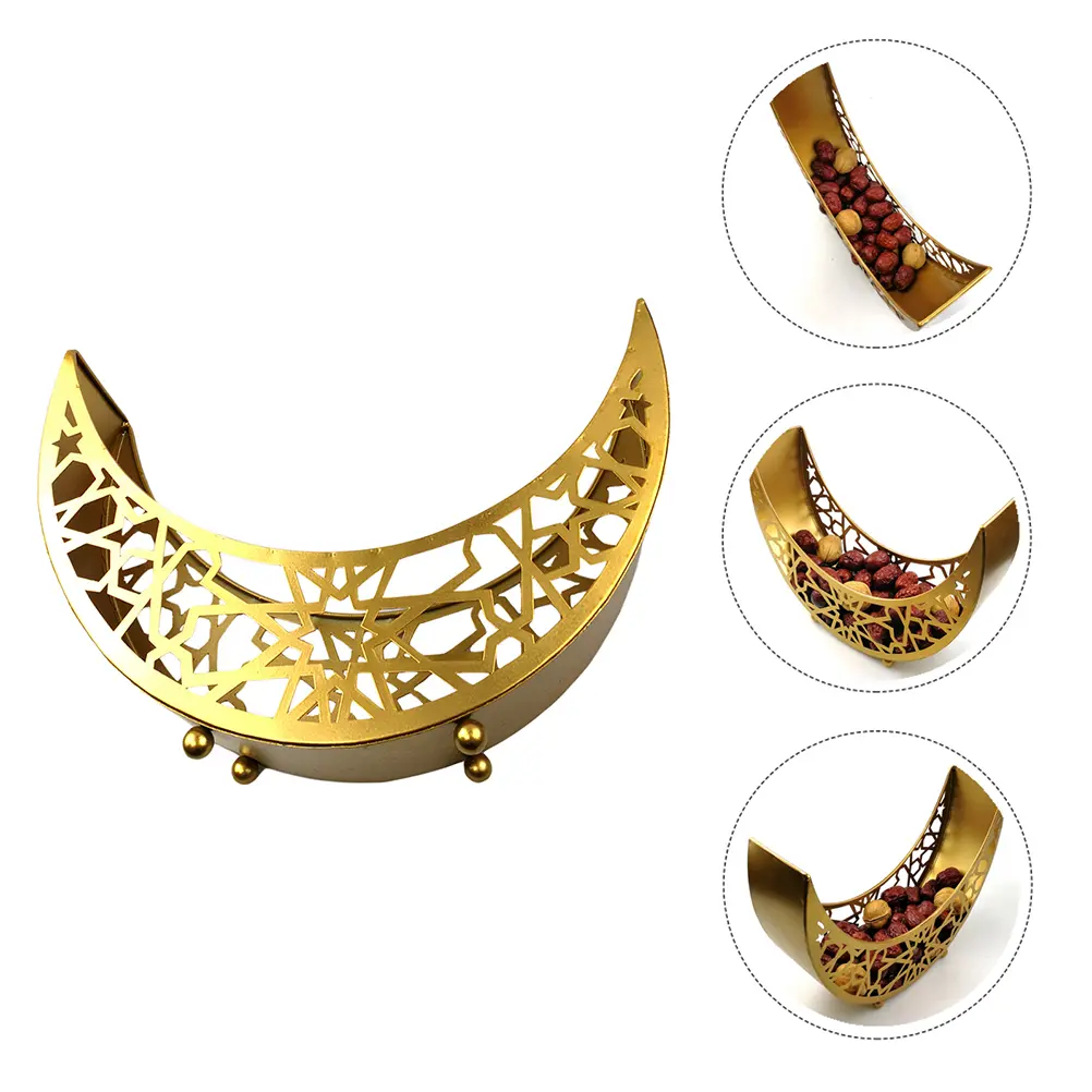 Iron Eid Snack Tray Ramadan Food Plate Hollow Design Islamic Theme Golden Strong Fruit Tray Kitchen