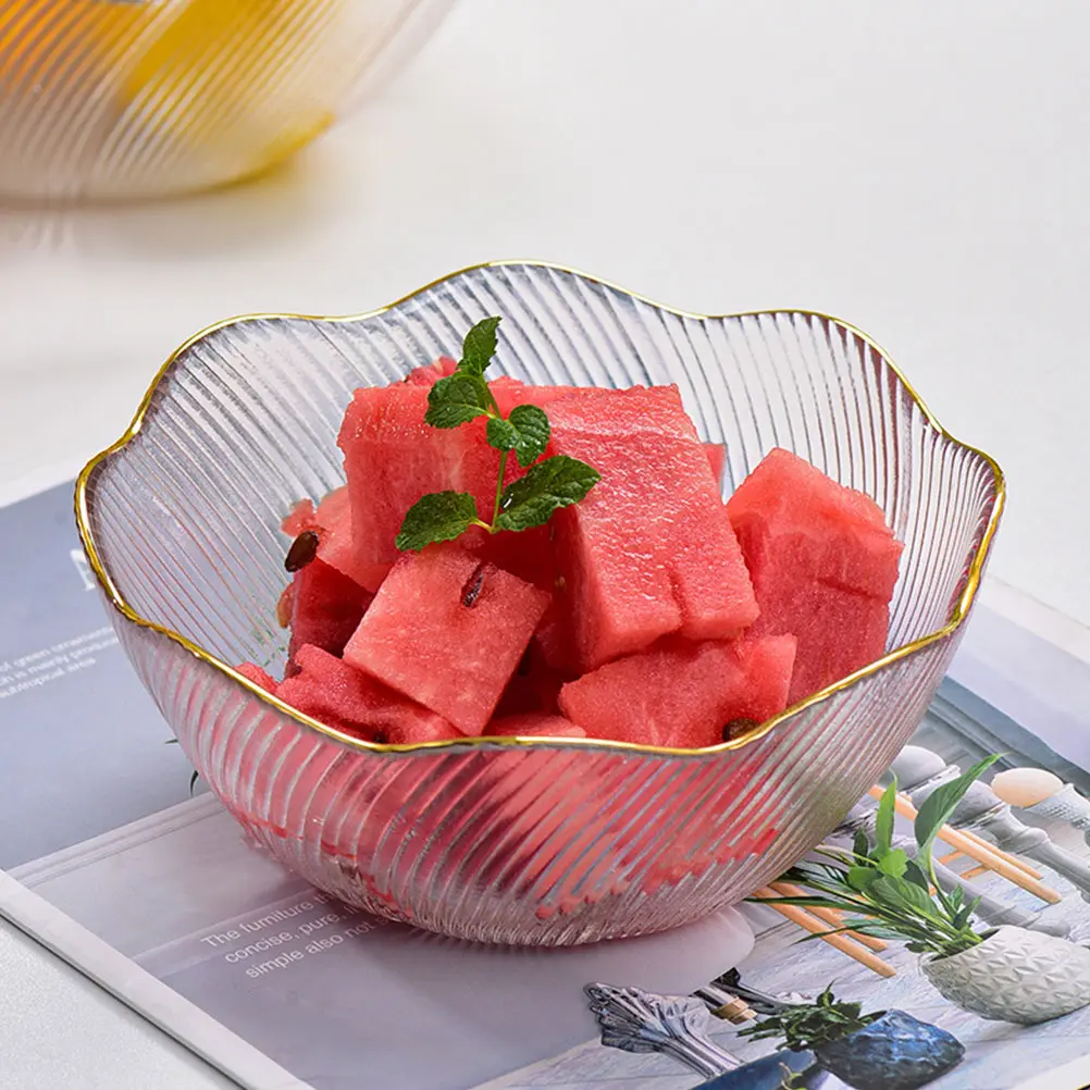 Glass Fruit Plate Salad Bowl Set Transparent Tableware Decorative Kitchen Accessories Creative Design Party Favor Gift Serving