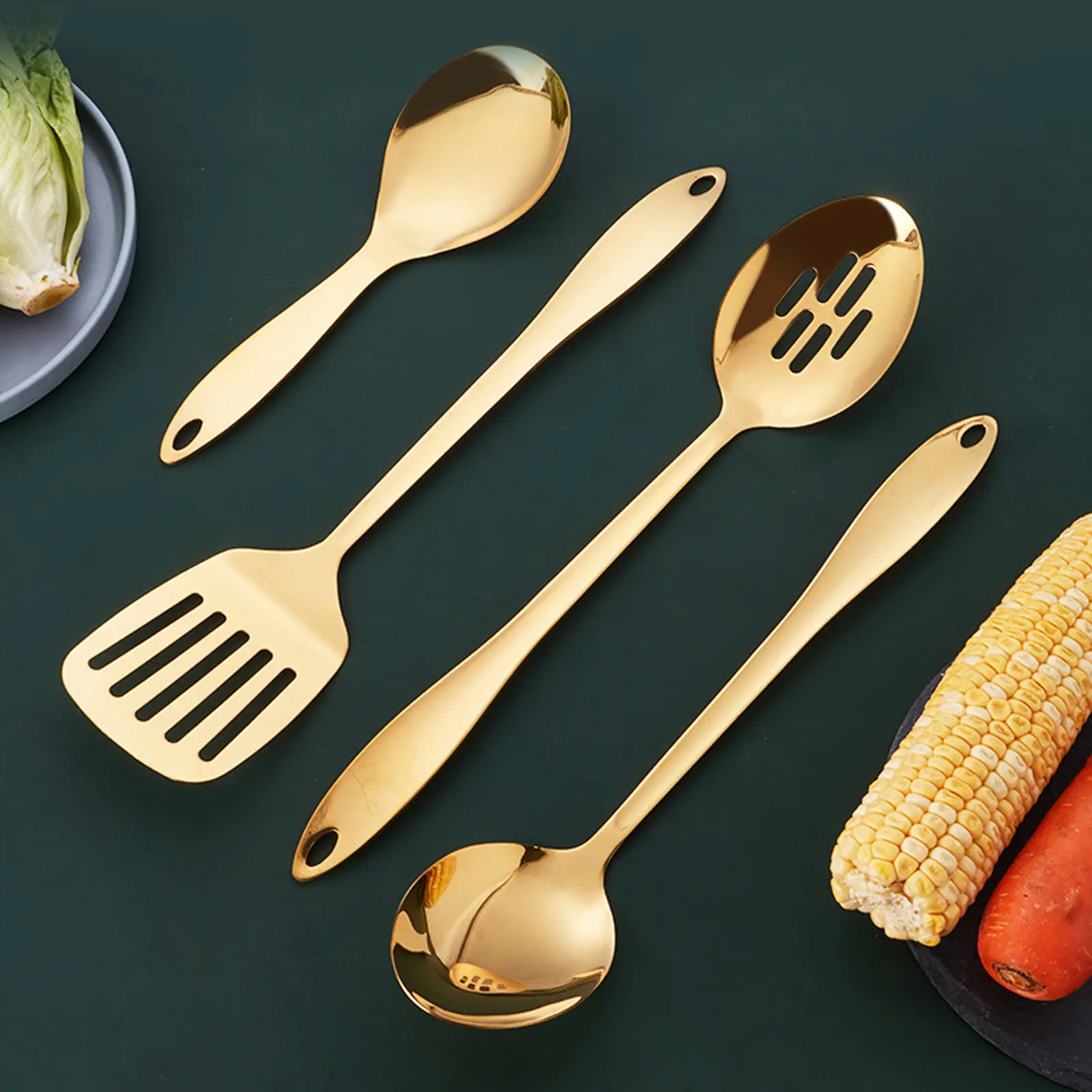 Stainless Steel Kitchen Utensil Set Practical Cooking Gadget Metal Spoon Scoop Spatula Ladle Household Tools Cookware