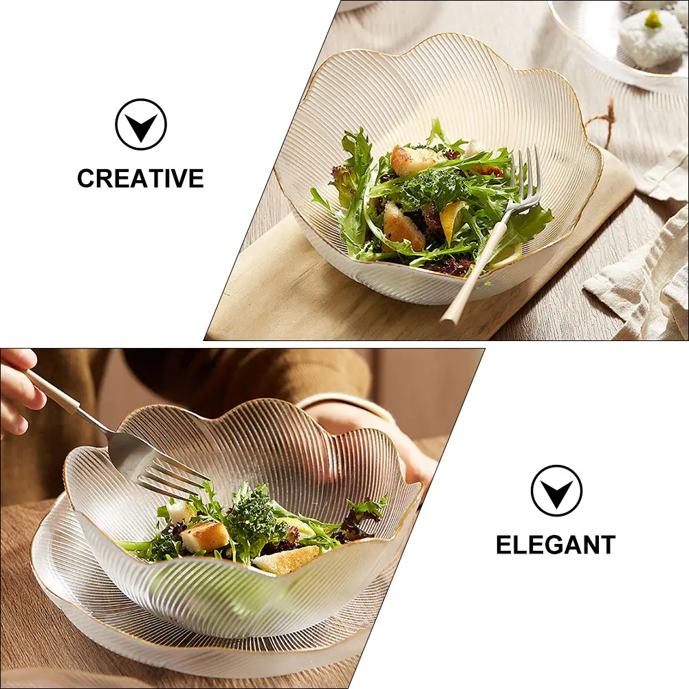 Glass Fruit Plate Salad Bowl Set Transparent Tableware Decorative Kitchen Accessories Creative Design Party Favor Gift Serving