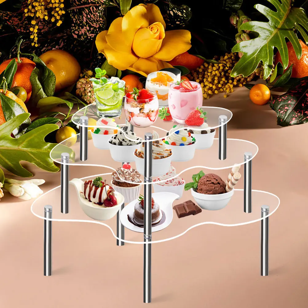 3pcs Acrylic Cake Stand Clear Display Tray Stackable Dessert Holder BT101 Medium Large Extra Large Transparent