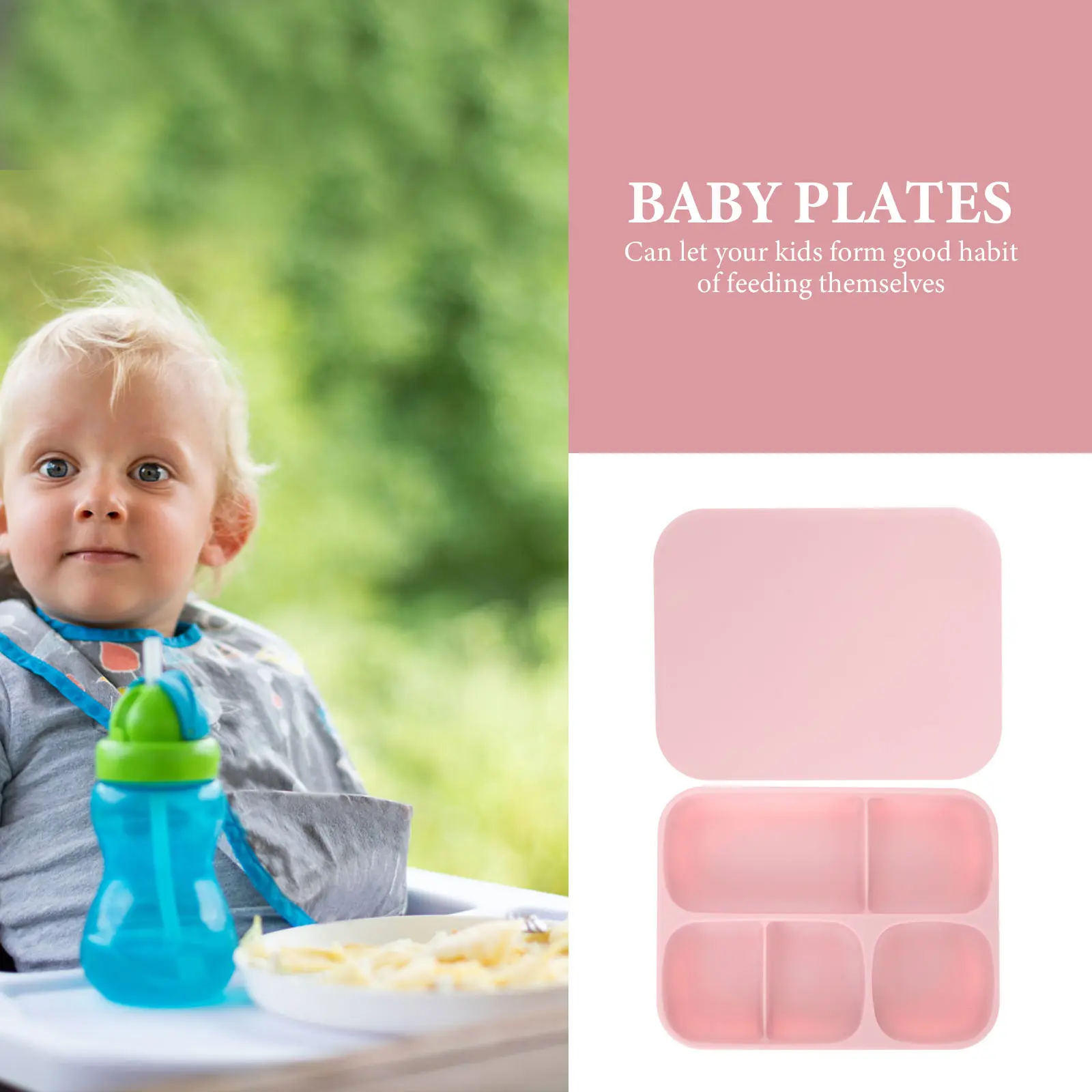 Snacks Baby Silicone Plate Food with Cover Toddler Serving Tray Lid Plates Lids Pink Travel