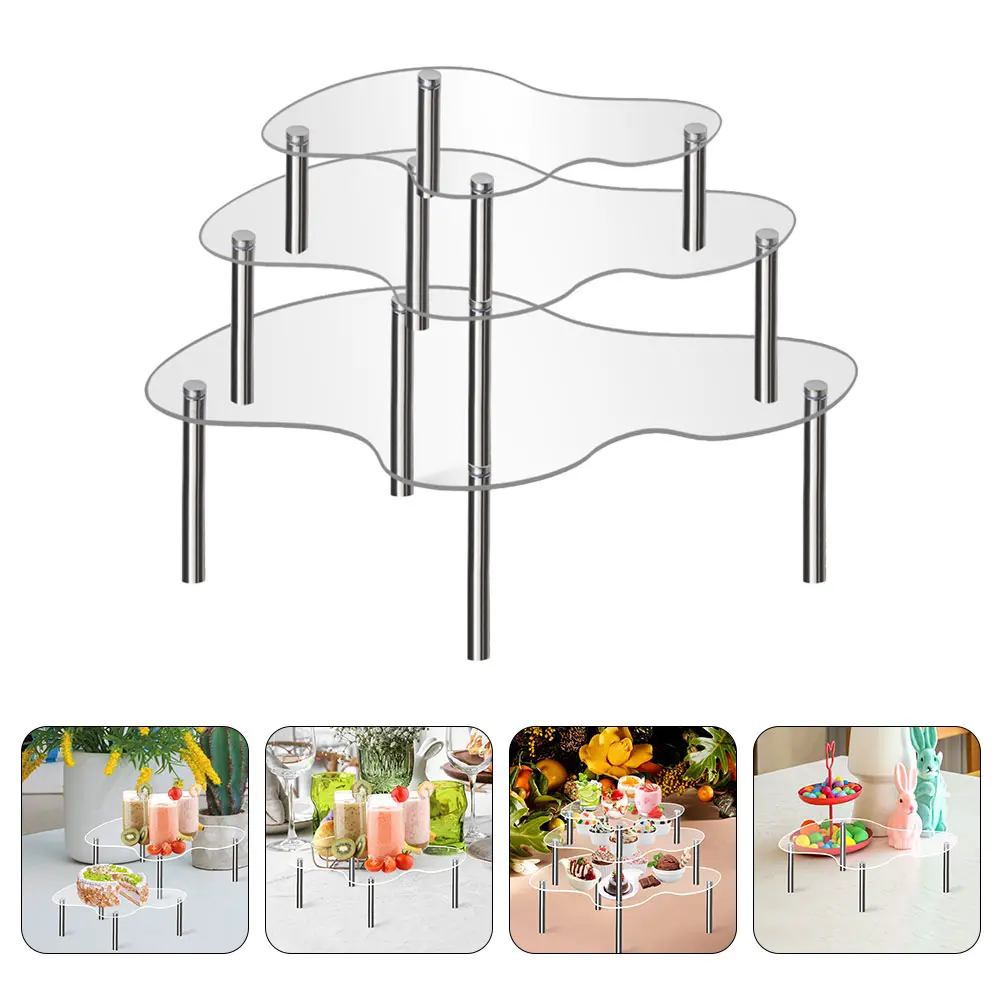 3pcs Acrylic Cake Stand Clear Display Tray Stackable Dessert Holder BT101 Medium Large Extra Large Transparent