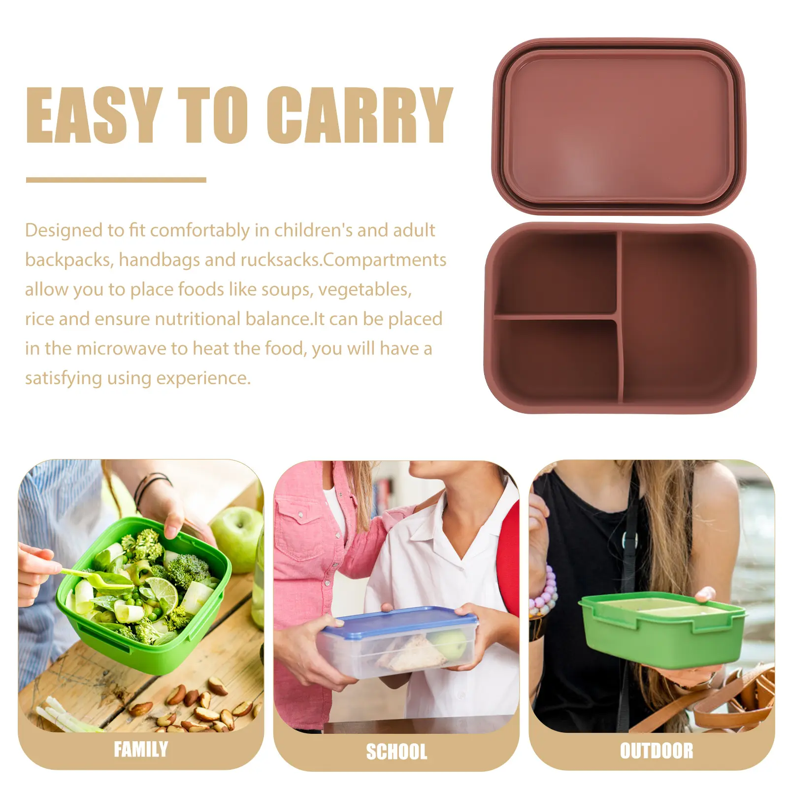 Silicone Compartment Blue Portable Kids Students Microwavable Food Container Office Case Lunch Box Thermal
